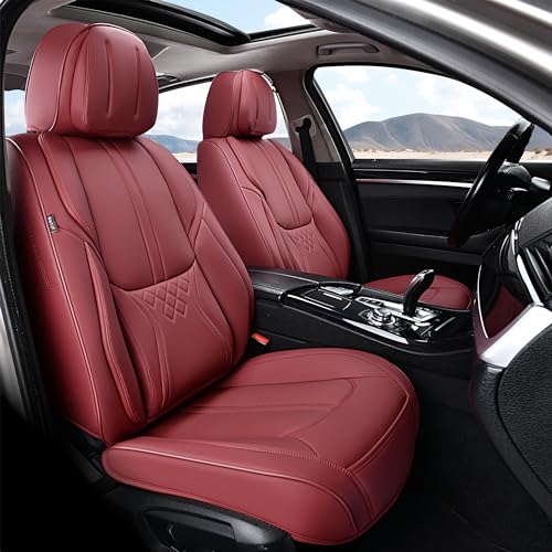 BWTJF Front Seat Covers, Universal Seat Covers for Cars 2 Pieces, Waterproof Leatherette Auto Seat Protectors Car Interior Accessories, Car Seat Cushions Fit for Most Sedans SUV Pick-up Truck, WineRed - color: Wine Red, size: Front Pair