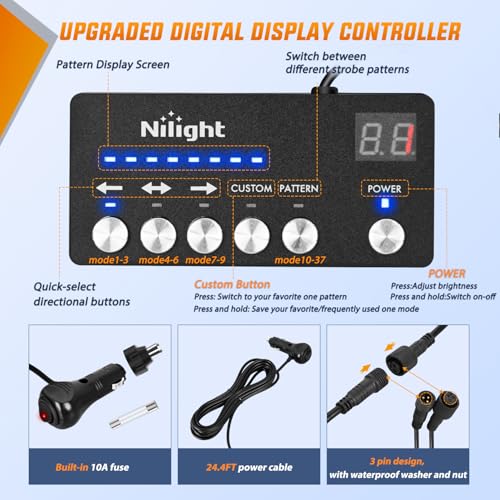 Nilight 60 Inch Emergency Strobe Light Strips with Controller, 384LED Flashing Warning Hazard Safety for Rear Window Tailgate on Truck Trailer Construction Plow Pickup Tow SUV Vehicles, Amber White - color: 60" Tailgte Strobe w/ Controller Amber White