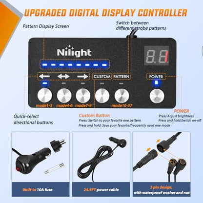 Nilight 60 Inch Emergency Strobe Light Strips with Controller, 384LED Flashing Warning Hazard Safety for Rear Window Tailgate on Truck Trailer Construction Plow Pickup Tow SUV Vehicles, Amber White - color: 60" Tailgte Strobe w/ Controller Amber White