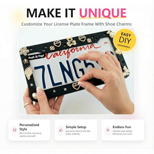 2 Pack License Plate Frames Compatible with Shoe Charms - Premium TPU (Better Than Silicone), DIY Cute Car Accessories, Rattle-Proof & Anti-Theft Stainless Steel Screws (Matte Black) - color: Black, size: 2 PCS