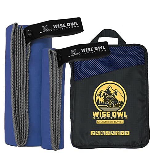Wise Owl Outfitters Microfiber Camping Towel - Quick Dry Towel for Travel, Backpacking, Hiking, Beach, Gym & Yoga - Compact, Fast Drying & Lightweight - color: Royal Blue, size: X-Large (30x60) + Washcloth (12x24)