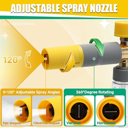 JOEJET Pressure Washer Gun with Mini Foam Cannon Dual Connector, Dual-Purpose Switch Spray Gun with 5 Power Washer Nozzle Tips, Dual Wand Foam Cannon, 1/4” Quick Connector - size: 100 ml