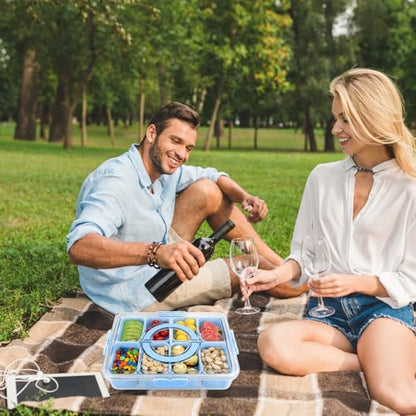 Divided Serving Tray with Lid and Handle,8 Compartments Snacks Box,Snack Fruit Veggie Tray,Portable Platter for Candy Fruits Nuts Snack Party Entertaining Picnic (Blue) - color: Blue-new-1