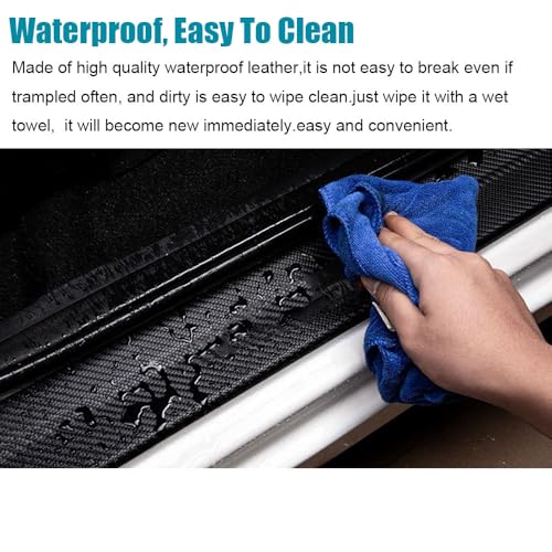 LEXLEY For Ford 2015-2025 Edge Carbon Fiber Style Leather Door Sill Scuff Plate Cover 4PCS-With SLIVER "EDGE" LOGO - size: With "EDGE" LOGO
