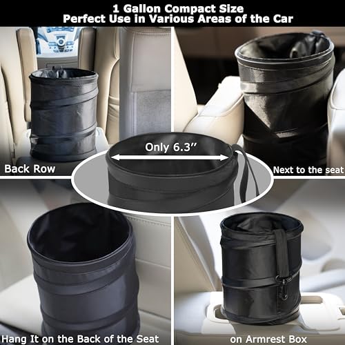 Ginsco 2Packs New Leakproof Car Trash Can, Mini Trash Can Pop-up Collapsible Hanging Car Trash Bin with Hook and Loop, Waterproof PEVA Liner Open-Top 1 Gallon Garbage Can for Cars Home Office - size: 1 Gallon