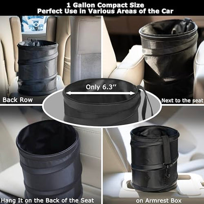 Ginsco 2Packs New Leakproof Car Trash Can, Mini Trash Can Pop-up Collapsible Hanging Car Trash Bin with Hook and Loop, Waterproof PEVA Liner Open-Top 1 Gallon Garbage Can for Cars Home Office - size: 1 Gallon