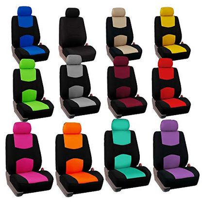 FH Group FH-FB050102 Pair Set Flat Cloth Car Seat Covers, Orange/Black- Universal Fit for Trucks, SUVs, and Vans - color: Orange, style: Seat Cover Front Set