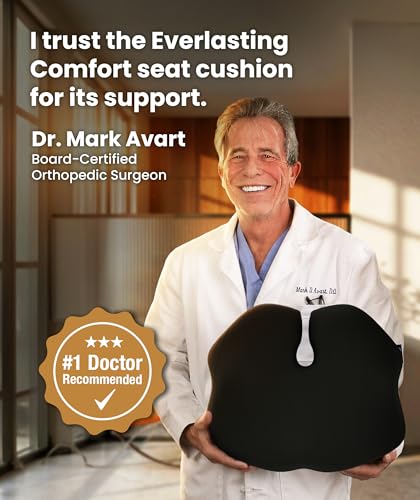 Everlasting Comfort Elevate Series Doctor Recommended Memory Foam Seat Cushion for Office Chairs & Car - Ergonomic Desk Accessories - Cushions for Tailbone Pain Relief (Charcoal Black, Large) - size: Standard