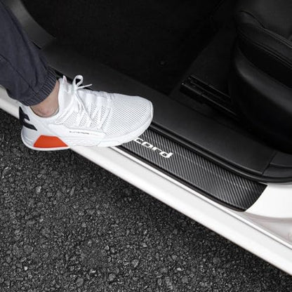 LEXLEY For Honda 2008-2026 Accord Carbon Fiber Style Leather Door Sill Scuff Plate Cover 4PCS-Sliver