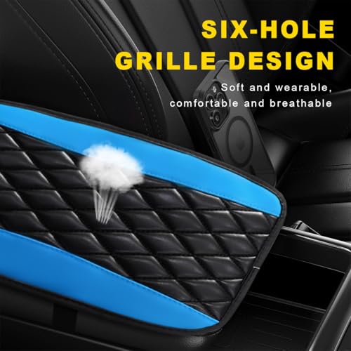 Car Center Console Cushion Pad, 12.6"×7.5" Waterproof Leather Armrest Seat Box Cover Protector, Soft Comfortable Anti-Scratch Arm Rest Console Pad for Most Cars Trucks SUVs (Black & Blue) - color: Black & Blue