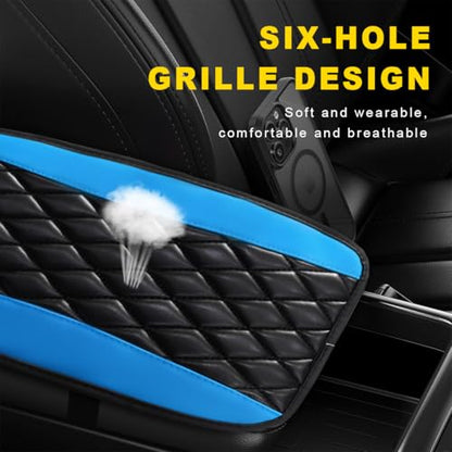 Car Center Console Cushion Pad, 12.6"×7.5" Waterproof Leather Armrest Seat Box Cover Protector, Soft Comfortable Anti-Scratch Arm Rest Console Pad for Most Cars Trucks SUVs (Black & Blue) - color: Black & Blue