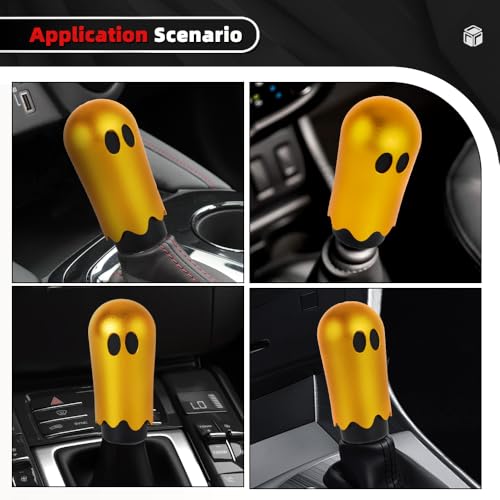 Ghost Shift Knob, Aluminum Weighted Automotive Gear Shift Manual knobs Lever with 3 Threaded Adapters M8 M10 M12 x 1.25, Universal for Vehicle Funny Cool Spooky Car Accessories (Gold) - color: Gold