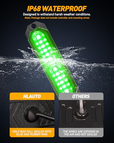 HLauto 1200T Emergency Strobe Grille Lights: 8pcs 12 LED Sync Feature Safety Warning Flashing Lights, Ultra Slim Surface Mount Hazard Caution Lights for Trucks, Vehicles, Car, ATV, UTV (Green) - color: Green