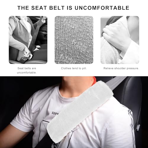Sun Walker 2PCS Seat Belt Shoulder Pads, Fluffy Soft Plush Auto Seat Belt Pads for Protecting Your Neck & Shoulder, Comfortable Seatbelt Cover Warm Protective Cushion for Most Cars (White) - color: White