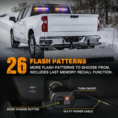 XRIDONSEN 2 in 1 Amber Blue Traffic Advisor Light Bar 144 LED Emergency Warning Safety Interior Windshield Dash Strobe Lights for Firefighter Police Construction Vehicles Trucks (2x17.7 inch) - color: Amber/Blue
