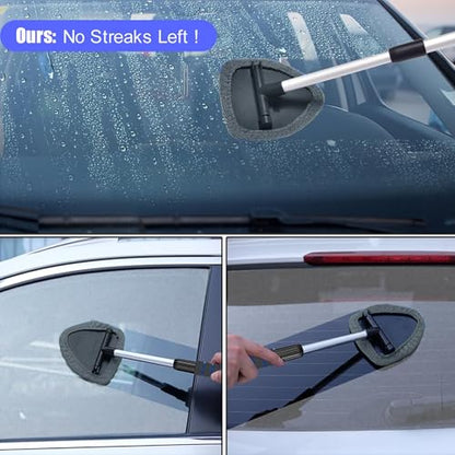 desin Windshield Cleaning Tool, Car Window Cleaner Windshield Cleaner with 4 Reusable and Washable Microfiber Pads and Extendable Handle Auto Inside Glass Wiper - color: Gray