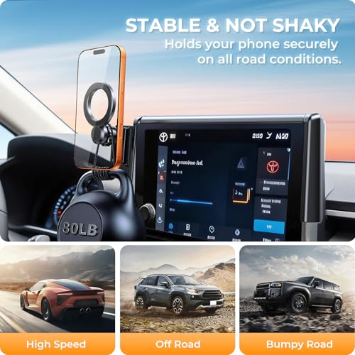 Car Phone Holder for Toyota RAV4 2025 2024 2023 2022 2021 2020 2019 7/8-Inch (Not for 9/10.5-Inch) 360° Rotation Magnetic Cell Phone Mount, Compatible with Magsafe, Does Not Affect Air Vent - style: Fit for 2019-2025 RAV4, 7/8-Inch