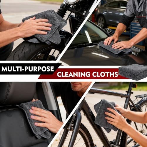 Puomue 12 Pack Microfiber Cleaning Cloth for Cars, 12" X 12" Car Microfiber Towels, Soft, Absorbent and Lint Free Cleaning Cloth, Premium Wash Cloth for Car,Window and Household, Dark Grey