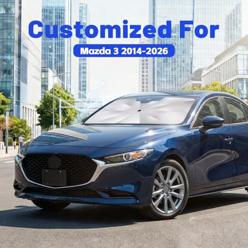 Car Windshield Sun Shade for Mazda 3 2014-2026 –[Reflective Coated Fabric] Sunshade Umbrella for Front Window, Car Shades Sun Visor Keep Car Cool and Protects Interior, 1:1 Exact Fit - size: For Mazda 3 2014-2026