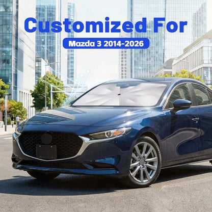 Car Windshield Sun Shade for Mazda 3 2014-2026 –[Reflective Coated Fabric] Sunshade Umbrella for Front Window, Car Shades Sun Visor Keep Car Cool and Protects Interior, 1:1 Exact Fit - size: For Mazda 3 2014-2026