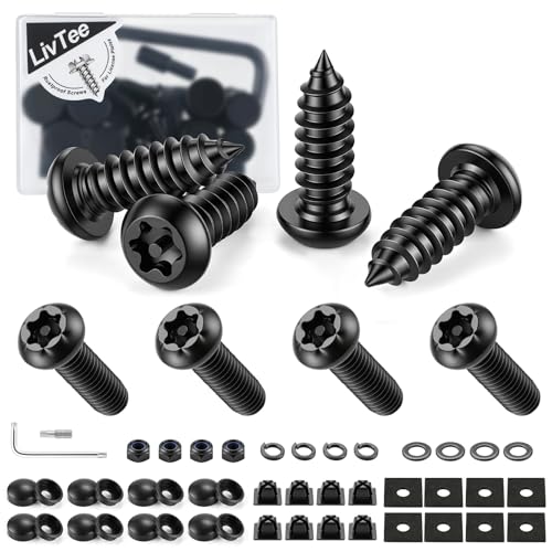LivTee Anti Theft License Plate Screws Kits for Securing Frames and Covers, M6 (1/4") Tamper Proof Screws, Fastener Nut, Caps Cover for Front Rear Frame Holder Mounting - Black - color: AT-Black, size: 8 Pack