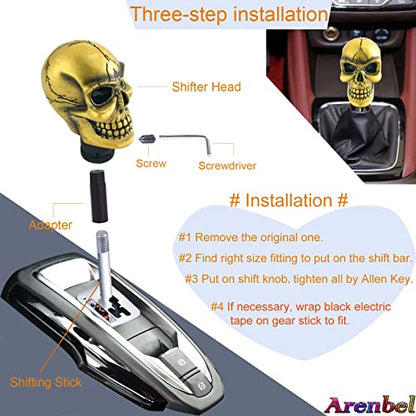 Arenbel Car Gear Lever Grip Knobs Skull Head Racing Shift Stick Manual Shifter Handle Fit Most Auto Manual Vehicles, Gold - color: Gold