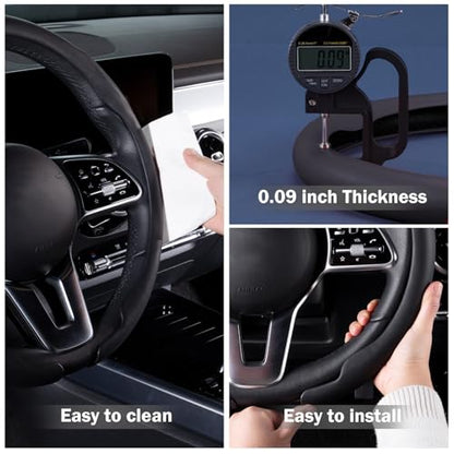 Steering Wheel Cover Thin Car Steering Wheel Accessories Universal Snap On Protector, Black - color: Black