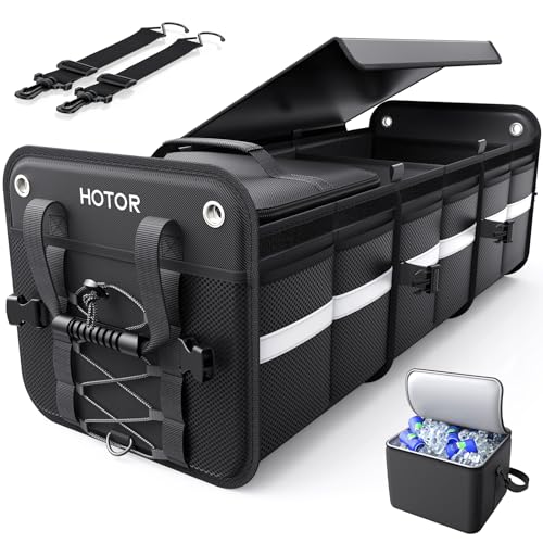 HOTOR Trunk Organizer - 3-Compartment Car Organizer and Storage with Cooler Bag, Foldable Car Storage Organizer for SUV with Handles & Strap for Shopping, Picnic, 33.1" x 13.0" x 11.8", Black - color: Black