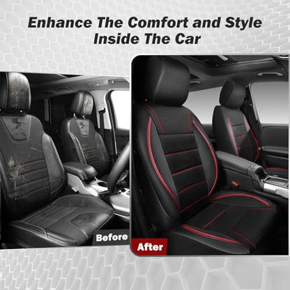CAR PASS Air Mesh Leather Car Seat Covers Front Seats, Breathable Two Front Seat Covers for Cars, Comfortable Universal Fit for SUV Truck Sedan Automotive, Anti-Slip Airbag Compatible,Black and Red - color: Black Red Mesh