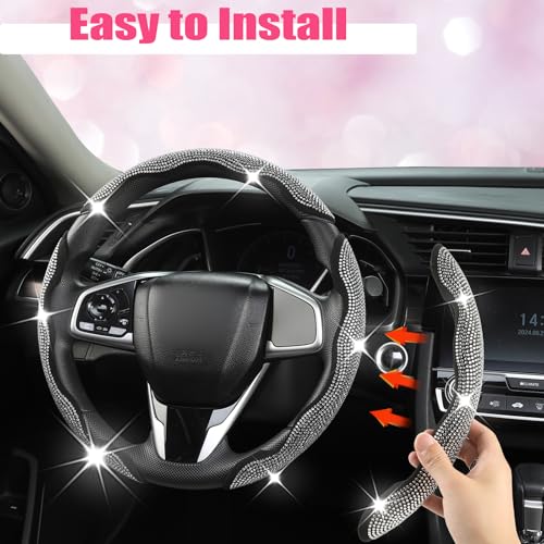 West Llama Diamond Bling Car Steering Wheel Cover with Crystal Rhinestones,3PCS Segmented Steering Wheel Protector,Universal for 99% Cars for Women(Black with White Diamond) - color: Black with White Diamond Rhinestones