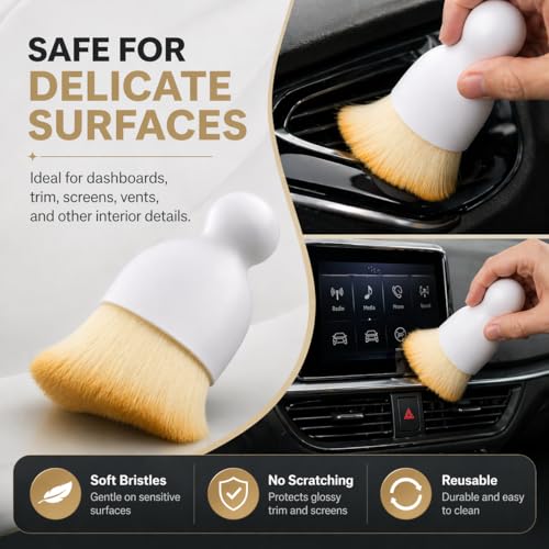 Car Interior Detailing Soft Bristle Cleaning Dusting Brush, Auto Detail Cleaning Brush Dash Duster Tool (White)