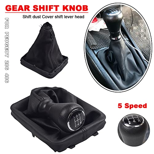Hacreyatu 5 Speed Gear Shift Knob Anti-dust Cover Black Waterproof Auto Gear Shift Lever Stick Boot Cover，PU+ABS ， for Peugeot 206 406