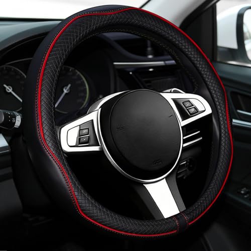 NBTEPEM Customized Auto Car Steering Wheel Cover for Toyota, Microfiber Leather Steering Wheel Covers with Anti-Slip Lining, Breathable, Safety, Soft, Sports Style (Black with Red Line) - color: Black with Red Line