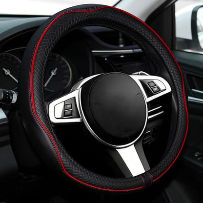 NBTEPEM Customized Auto Car Steering Wheel Cover for Toyota, Microfiber Leather Steering Wheel Covers with Anti-Slip Lining, Breathable, Safety, Soft, Sports Style (Black with Red Line) - color: Black with Red Line