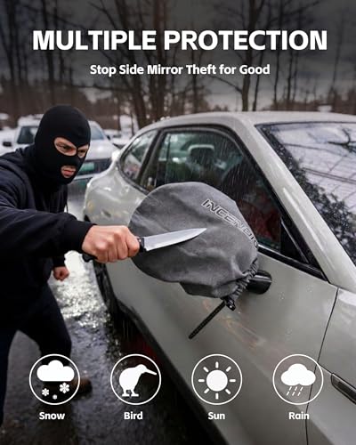 Anti-Theft Car Side Mirror Covers, UHMWPE-HPPE 7 Level Cut-Resistant Fabric, Auto-Tightening Combination Lock, All-Weather Protection, Vehicle Mirror Covers Universal Fit for Cars, SUVs