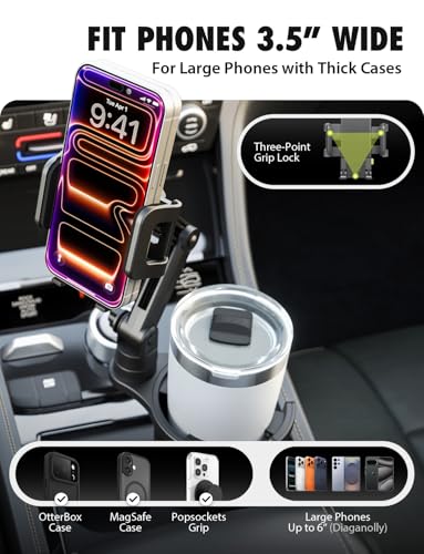Bracketron Cup Holder Phone Mount for Car - TripGrip 2-in-1 Expandable Phone Holder with 360° Rotation & Ultra Stable Folding Support Legs, Fits Devices up to 3.5"