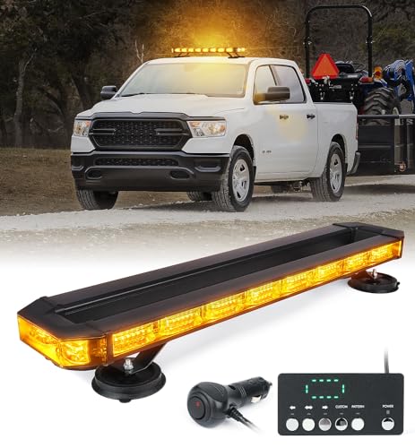 LUMENIX 26-Inch LED Rooftop Strobe Emergency Lights Bar for Vehicles, w/Controller Heavy-Duty Magnetic Mount Safety Beacon Construction Light for Trucks Roof Top Traffic Lightbar - Amber - color: Amber