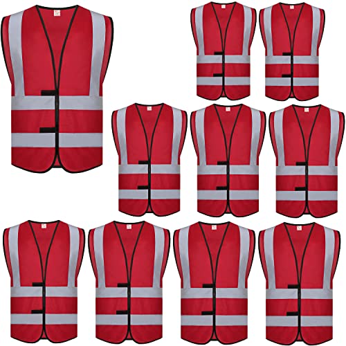zojo High Visibility Reflective Vests,Adjustable Size,Lightweight Mesh Fabric, Wholesale Safety Vest for Outdoor Works - color: Red