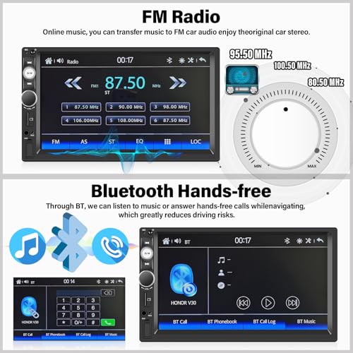 Double Din A-pple CarPlay Car Stereo with Carplay Android Auto,Bluetooth,7" HD Touchscreen 2 Din Car Radio Car Multimedia MP5 Player AUX/USB/TF Card Input Mirror Link,FM,SWC+12 LEDs-Backup Cam Mic USB - style: Model 1
