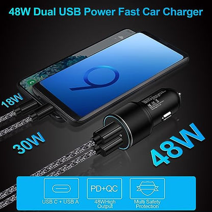 48W USB C Car Charger, All Metal 12V USB Outlet PD & QC 3.0 Fast Charge iPhone Car Charger Adapter Type C Flush Fit Car Plug for iPhone 17 16e 16 15 14 13 12 11 Pro Max SE XR,Samsung S26 S25 S24 A17