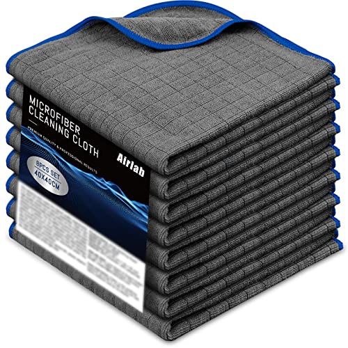 Airlab Microfiber Towels for Cars Wash Drying Auto Detailing, Highly Absorbent, Lint-Free, Streak-Free, All-Purpose Cleaning Cloths for Household, 16" x 16", Pack of 8, Grey - color: Dark Grey, Pack of 8