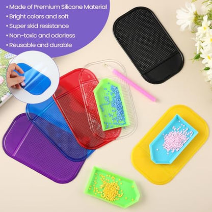 Blulu 6 Pieces Diamond Art Painting Accessories Anti-Slip Tools Sticky Mat Diamond Painting Trays Sticky Gel Pad Universal Mount Holder 5.6 x 3.3 Inch for Adults Art Supplies (Dark Color Style) - color: Dark