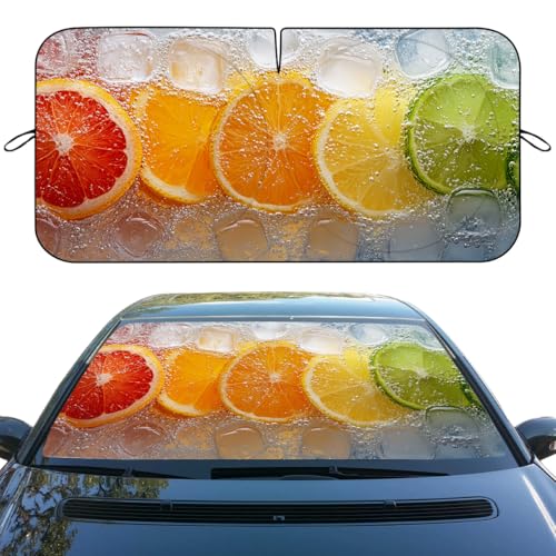 Fruit Slices Car Windshield Sunshades Lemon Lime Orange Slices Summer Front Window Sun Shade Blocks UV Rays Sun Visor Protector for Car Sedan Truck SUV Accessories 59" L x 31.5" W - color: Fruit Slices