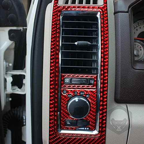 Premium Real Carbon Fiber Central Control Both Side Air Vent AC Outlet Frame Headlight Panal Covers Compatible with Dodge Ram 1500/2500/3500 2013 2014 2015 2016 2017 2018 Interior Accessories Red - color: Red 2