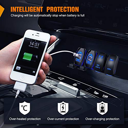 Nilight Dual USB 4.2A Rocker Switch Style 12V/24V Fast Socket Waterproof Quick for Cars Boats Trucks RVs, 2 Years Warranty, Blue - style: Dual USB