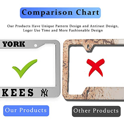 2 Piece License Plate Frames for Yankees, Anti-Dirty and Rustproof Aluminum Alloy NY License Plate Frames US Standard License Plate Holder with Screw Caps Set (Silver) - color: Y-Silver