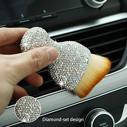 zipelo Auto Interior Dust Brush, Car Detailing Cleaning Brush with Diamond, Bling Handle Soft Bristles Dusting Tool, Scratch Free Dirt Clean Brushes for Vehicle Dashboard, Air Conditioner Vent (White) - color: White