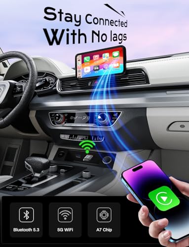 2-in-1 Wireless CarPlay Adapter 2026 Support Apple CarPlay & Android Auto, Fast Auto-Connect, No Latency, Mini Bluetooth Dongle Convert Wired to Wireless Compatible with iPhone & Android Silver U3