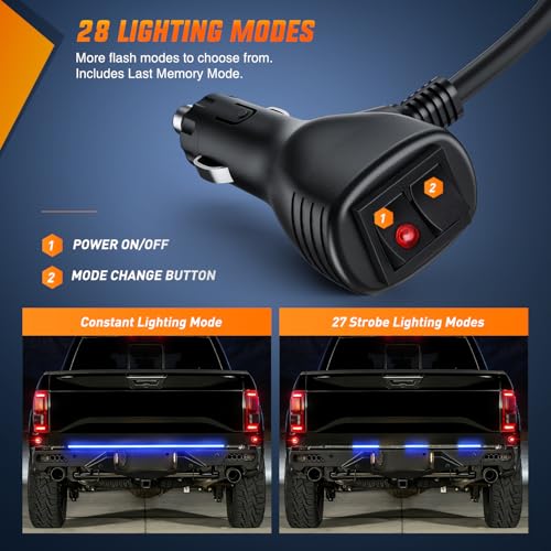 Nilight 60 Inch Truck Tailgate Strobe Light Strip Tail Emergency Bar Rear Window Warning Lamp Ultra-Bright Double Row 360 LED for Pickup Trailers Construction Vehicles Car SUV, Blue - color: 60" Tailgte Strobe Blue