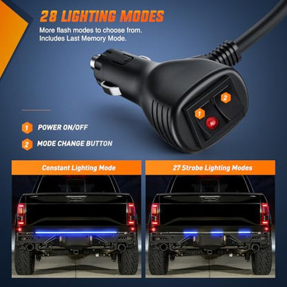 Nilight 60 Inch Truck Tailgate Strobe Light Strip Tail Emergency Bar Rear Window Warning Lamp Ultra-Bright Double Row 360 LED for Pickup Trailers Construction Vehicles Car SUV, Blue - color: 60" Tailgte Strobe Blue